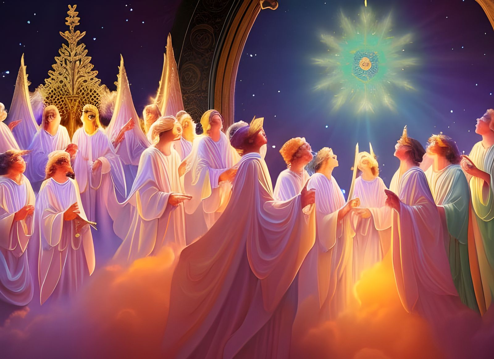 Angelic Choir in Clouds: Fantasy Digital Painting