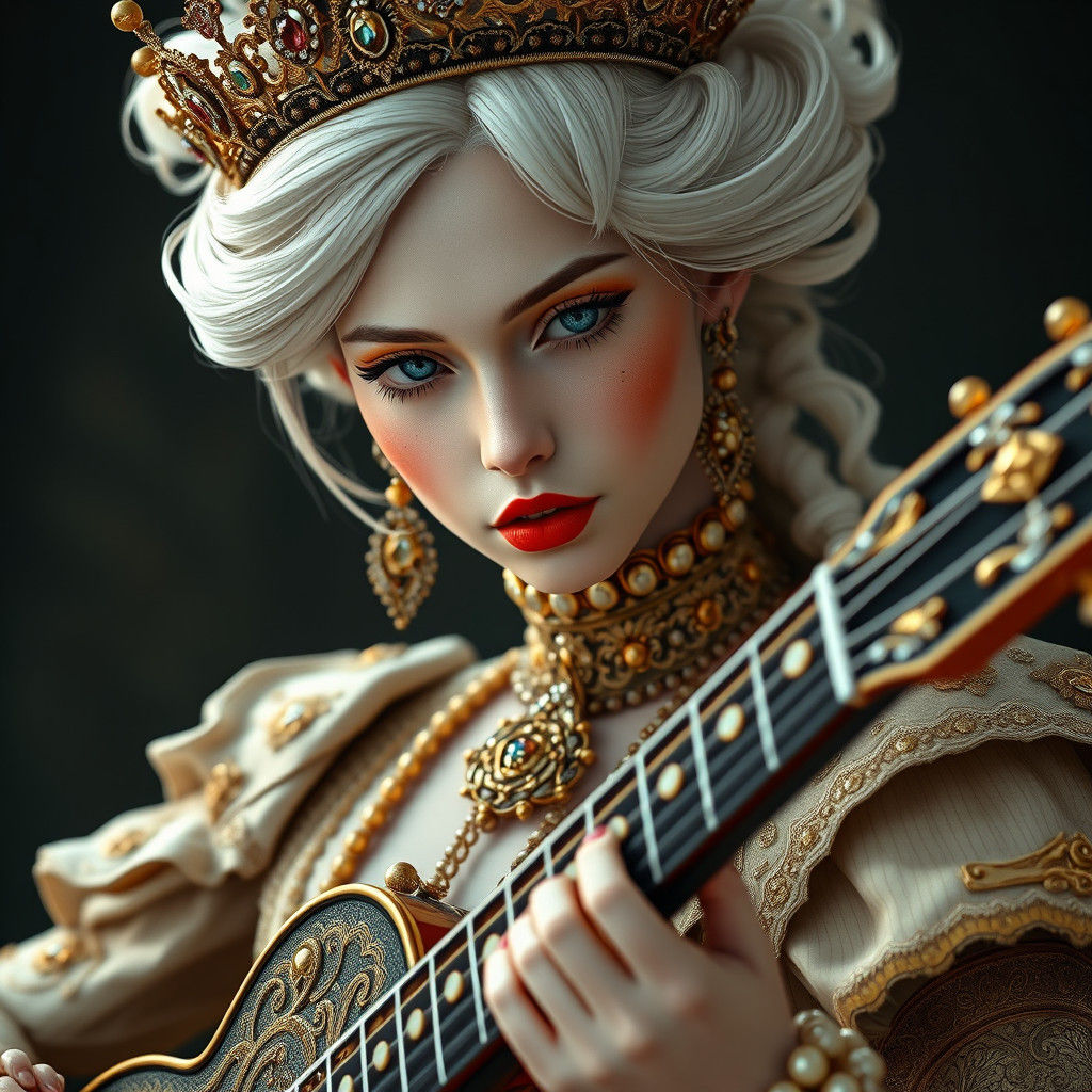 Albino Supermodel Plays Guitar in Baroque Style