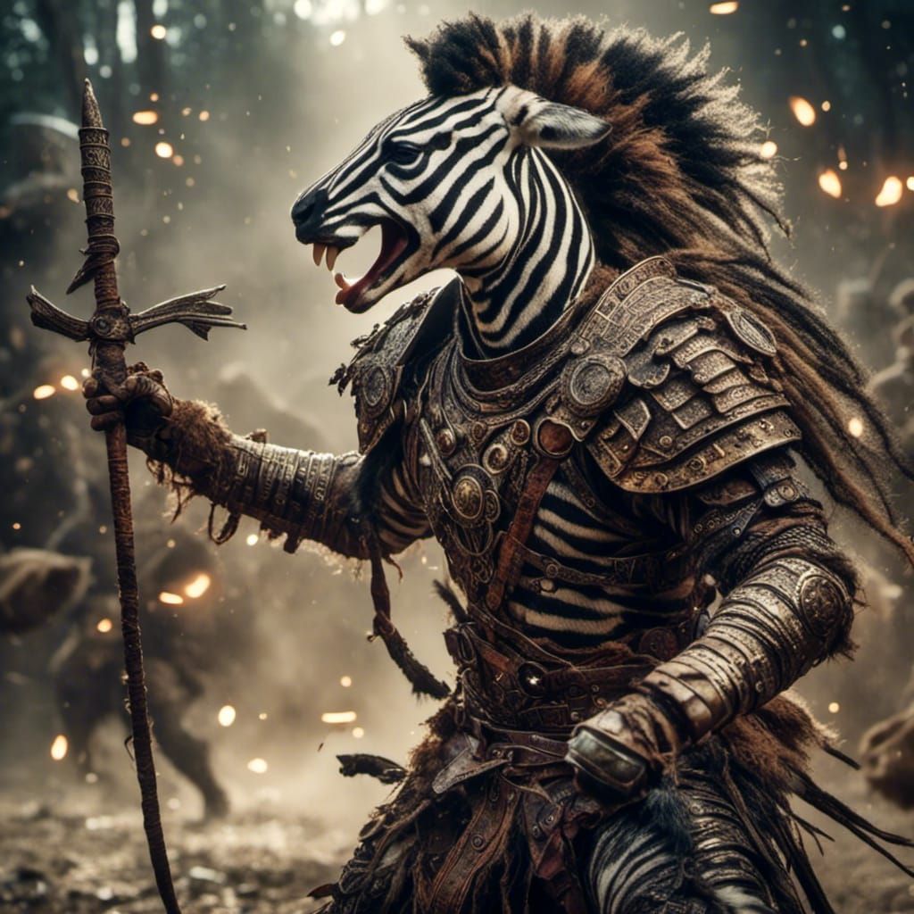 Zebra Humanoid Warrior Character Design