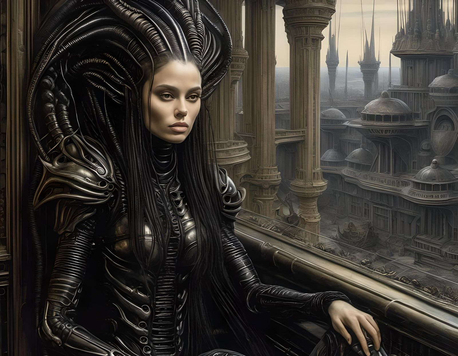 Rapunzel in Biopunk Style of H.R. Giger