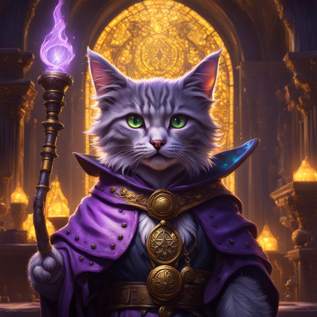 Kitten Wizard in Dark Fantasy Style