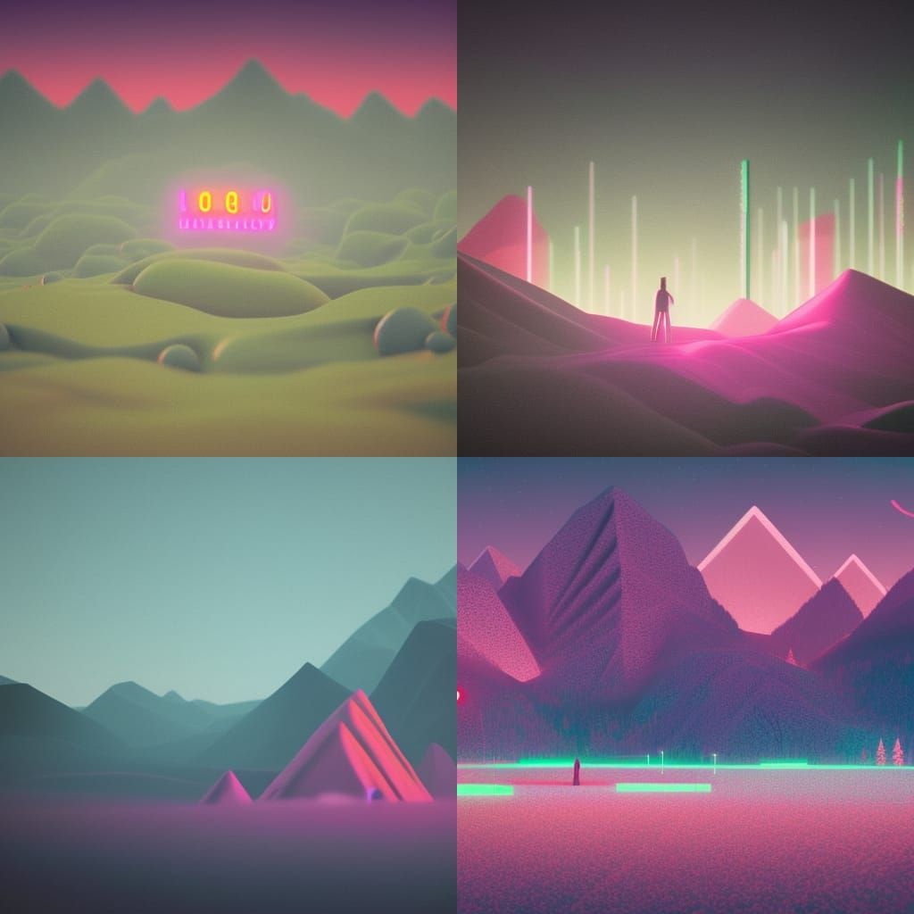 Beautiful misty neon mountains bokeh Simon Stålenhag contras...