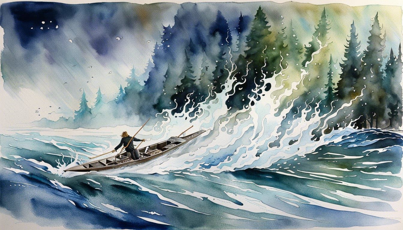 Watercolor Wraith in Flowing Waterscape