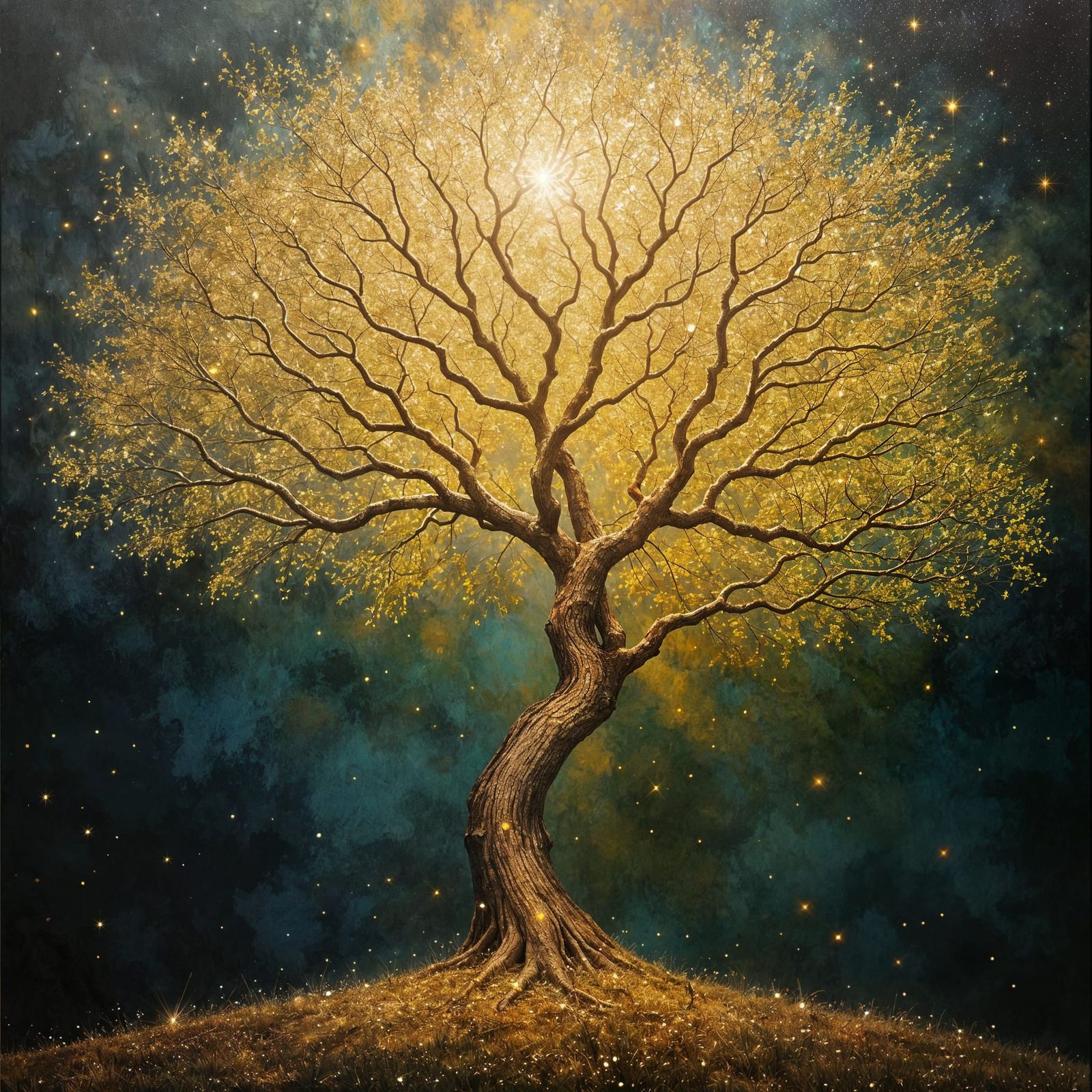 Luminous Tree: An Iridescent Metallic Painting