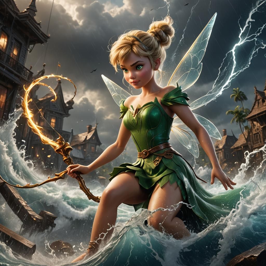 Tinkerbell Harnessing Hurricane Power: Fantasy Concept Art
