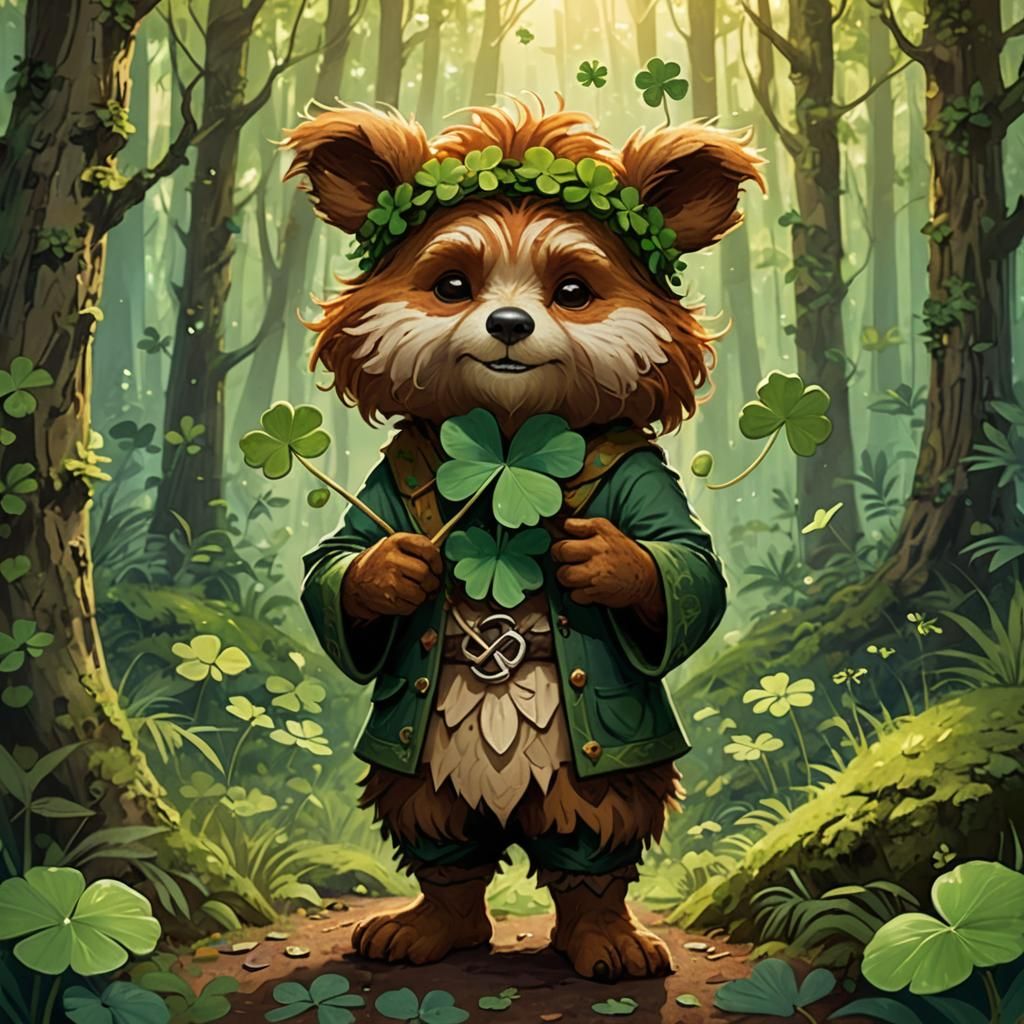 Fantasy Character with Four-Leaf Clover in Whimsical Paintin...