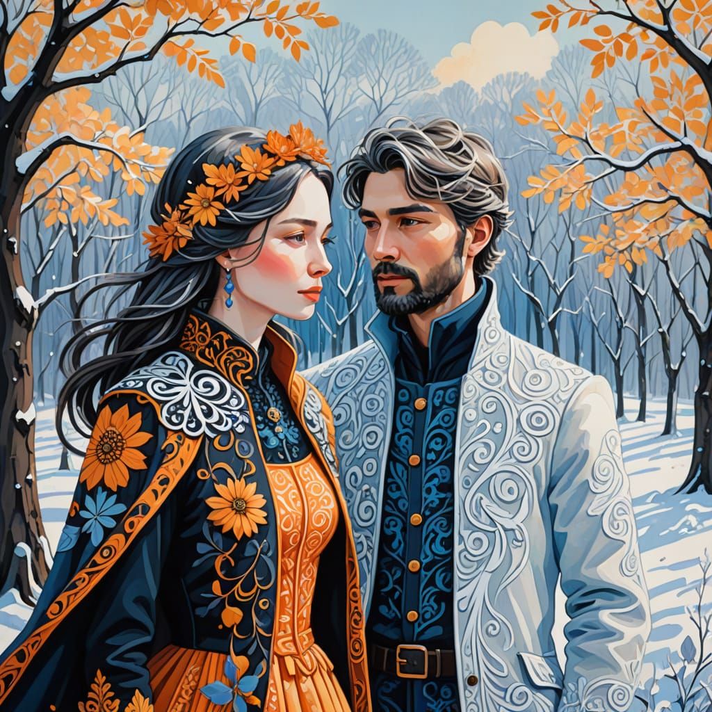 Whimsical Gouache Painting of Winter and Summer Personified