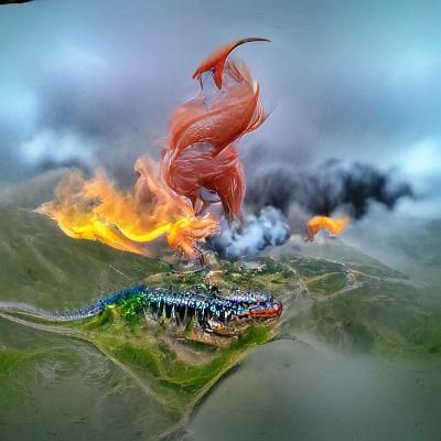 Dragon's Fiery Breath: Hyperrealistic Village Scene in 8K 3D