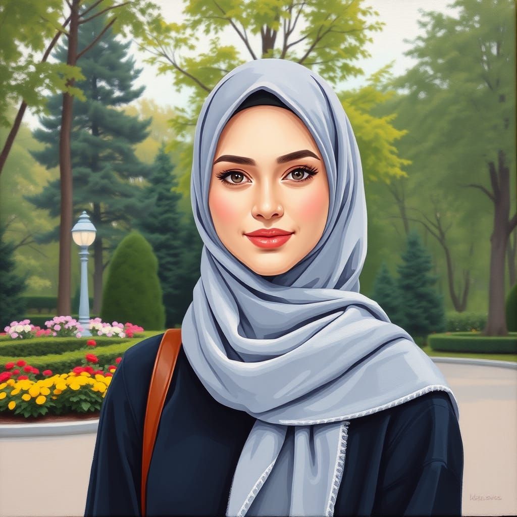 Minimalist Oil Painting of a Beautiful Woman in Hijab
