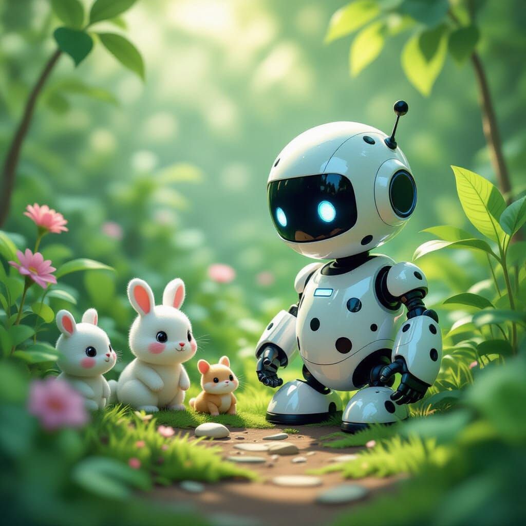 AI Robot Finds Hidden Garden in Pixar-Sci-Fi Style