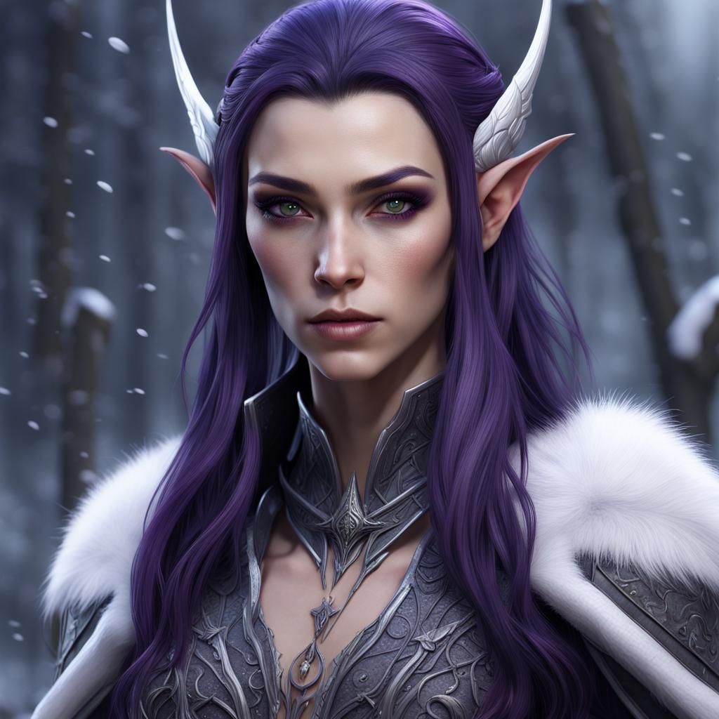 Snow Elf Assassin with Purple Hair: Fantasy Art