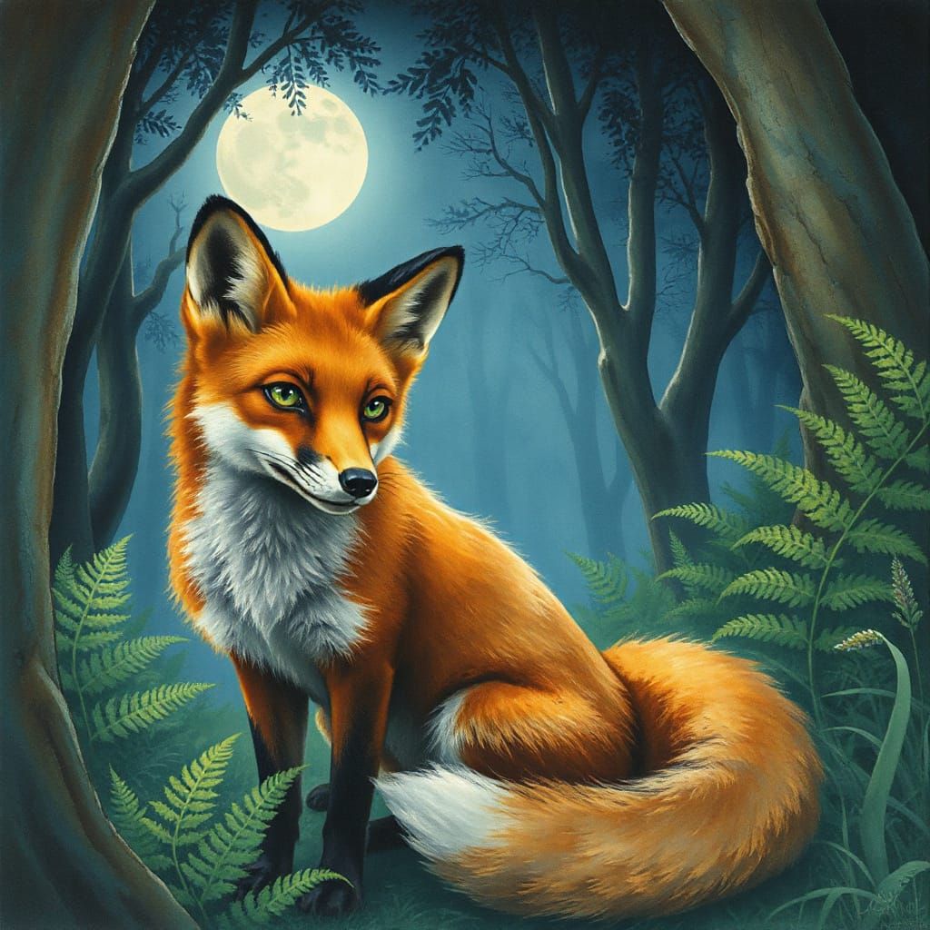 Regal Red Fox in a Whimsical Moonlit Forest