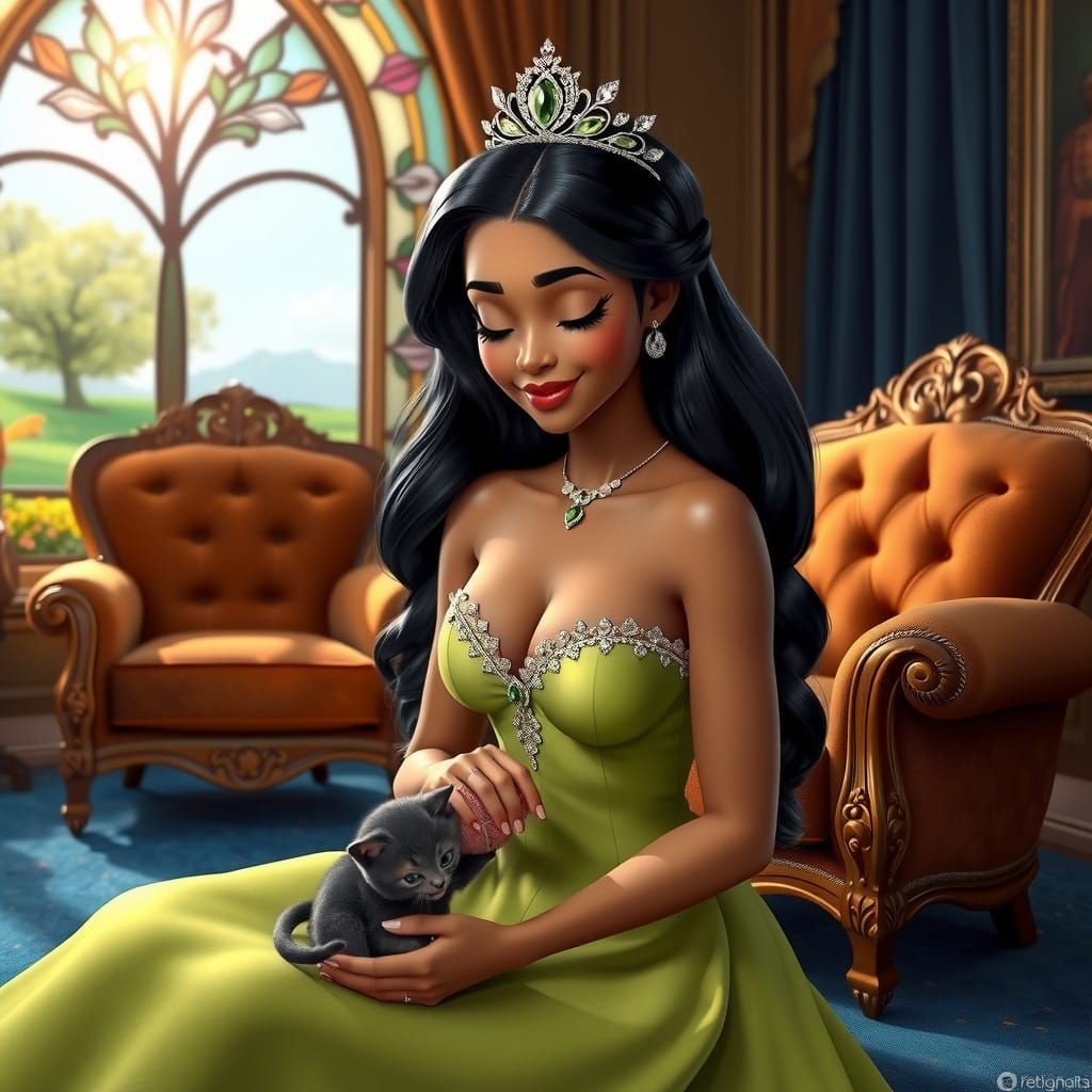 Princess Tiana Portrait with Kitten, Digital Art