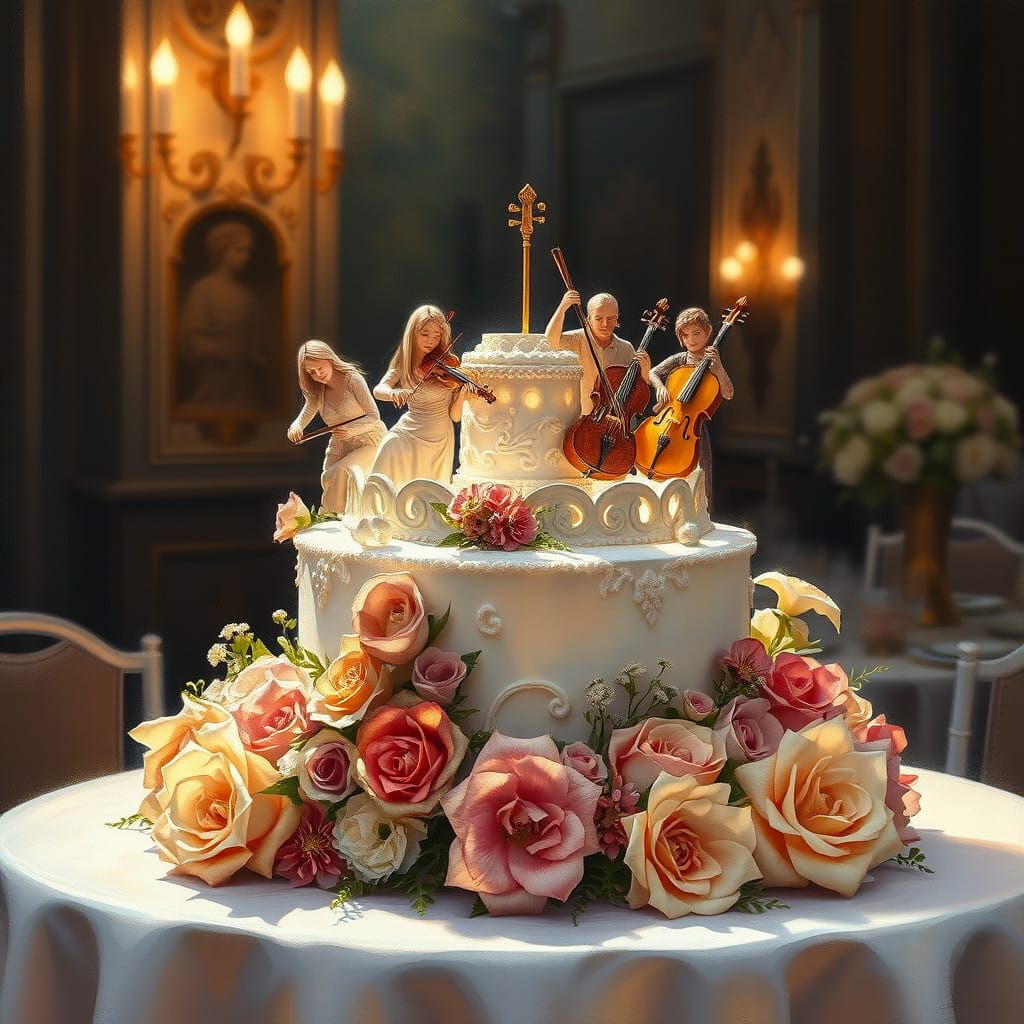 Surreal Icing Orchestra on Opulent Wedding Cake