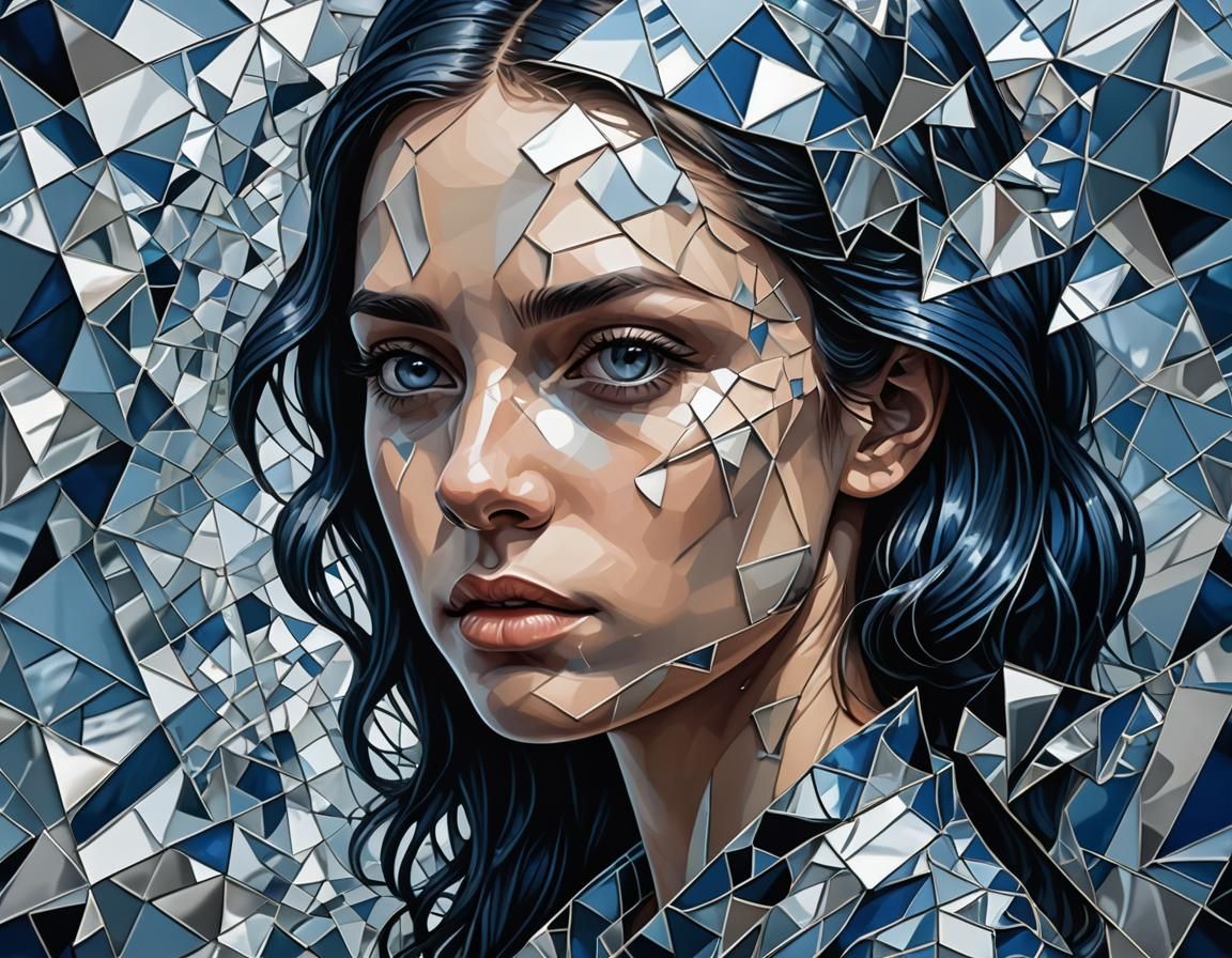 Surreal Girl Gazing Into Broken Mirror