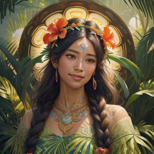 Dazzling Hawaiian Woman in Tropical Splendor