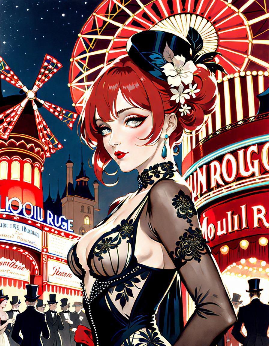 Moulin Rouge Cabaret in Art Nouveau Style