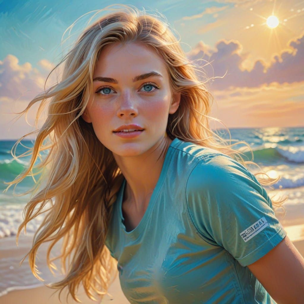 Surreal Beach Volleyball Scene in Vibrant Impressionist Styl...