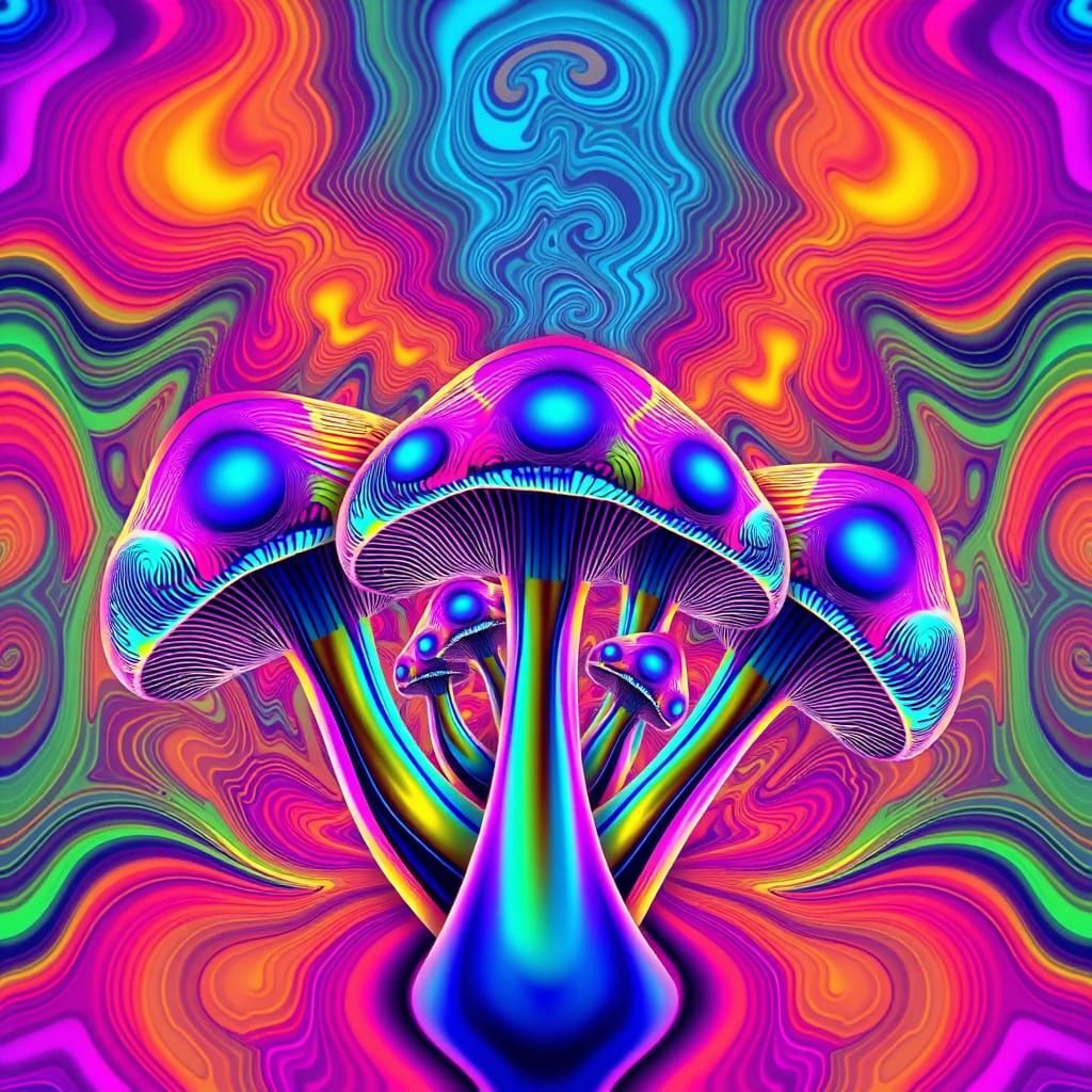 Psychedelic Mushroom Mandala in Iridescent Hues