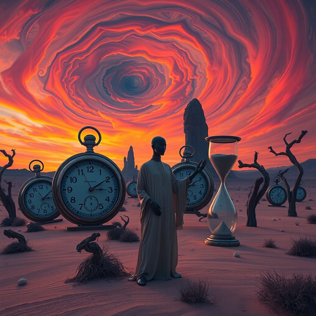 Surreal Desert Landscape with Pocket Watches