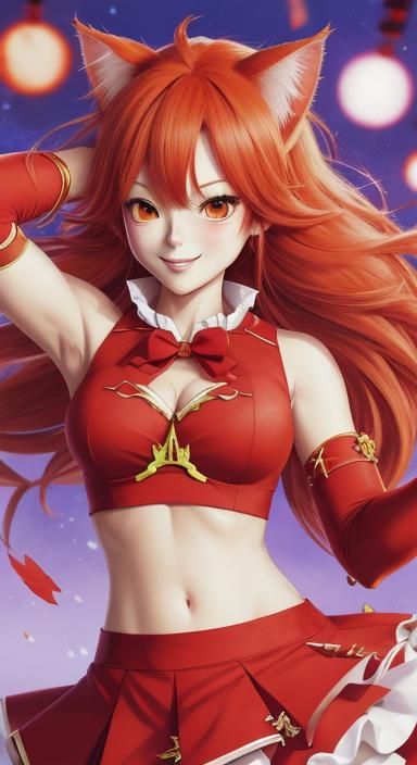 Cute Red Cat in Anime Style