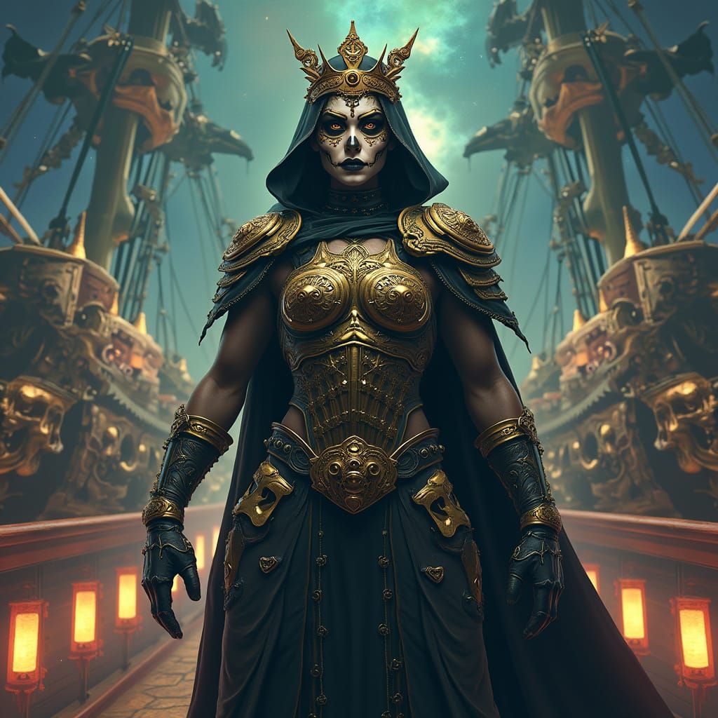 Regal Chinese Queen of the Dead with Steampunk Armor in a Vi...