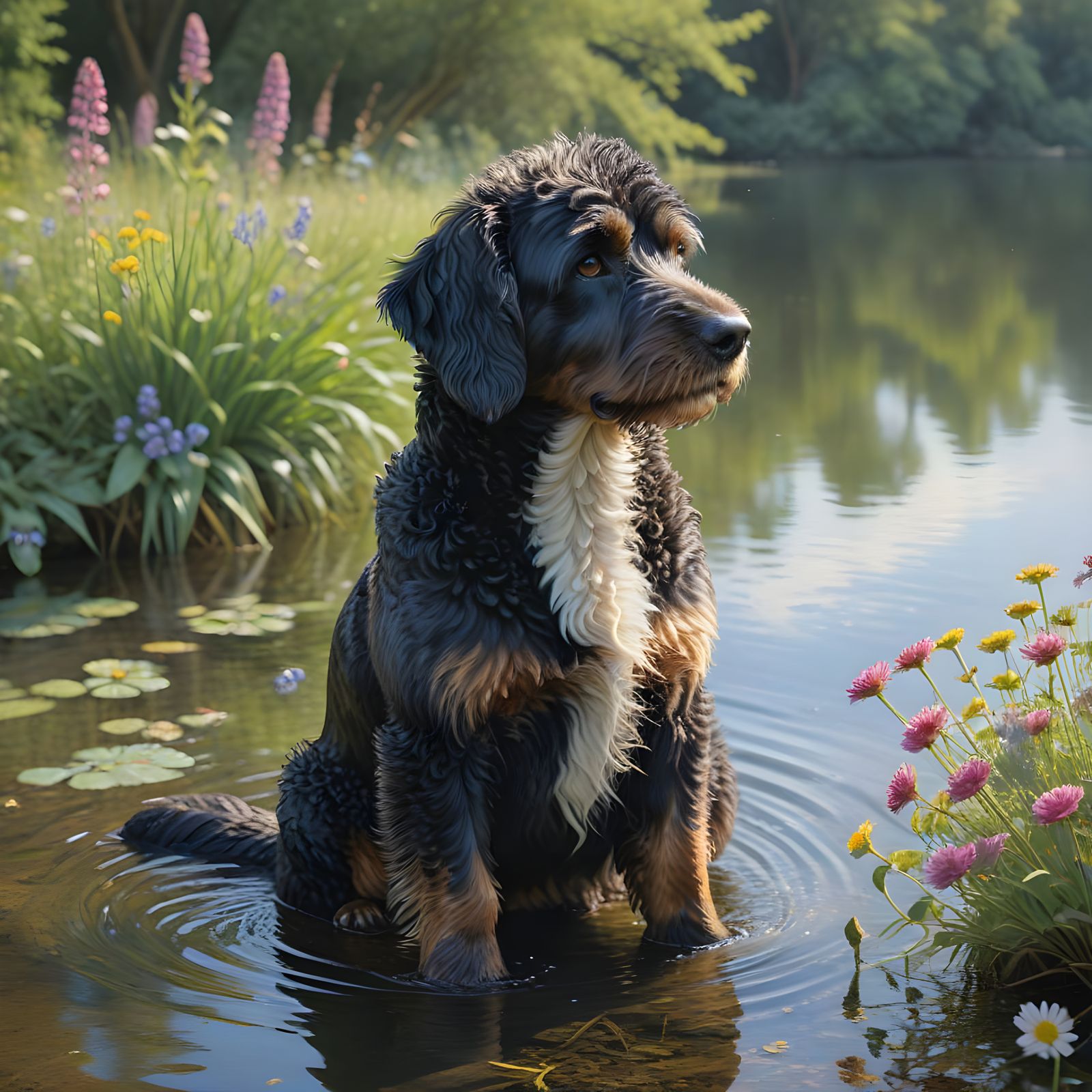 French Water Dog in a Seaside Setting