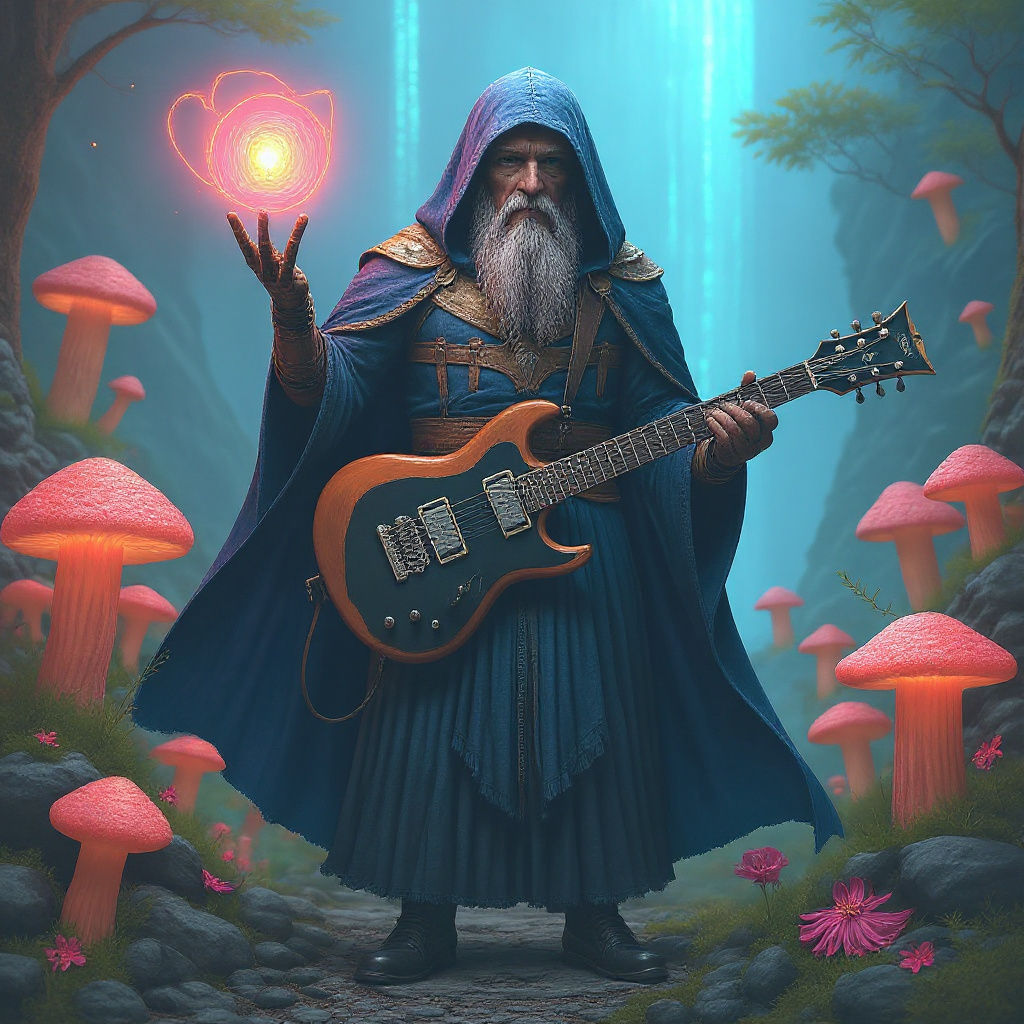 Cyborg Wizard Album Cover in Progressive Rock Style