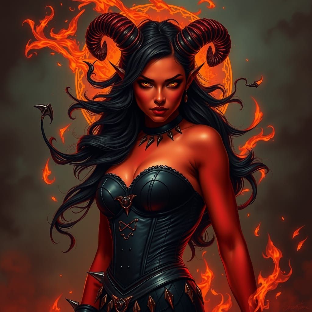 Fiery Crimson Devil in Dark Gothic Fantasy Style