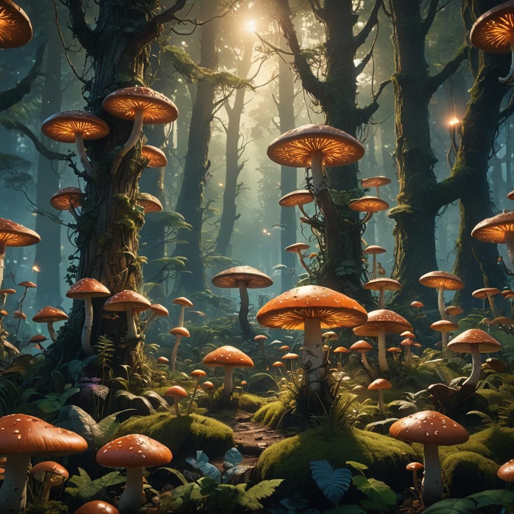 Mystical Wagon in Enchanted Forest, Digital Art