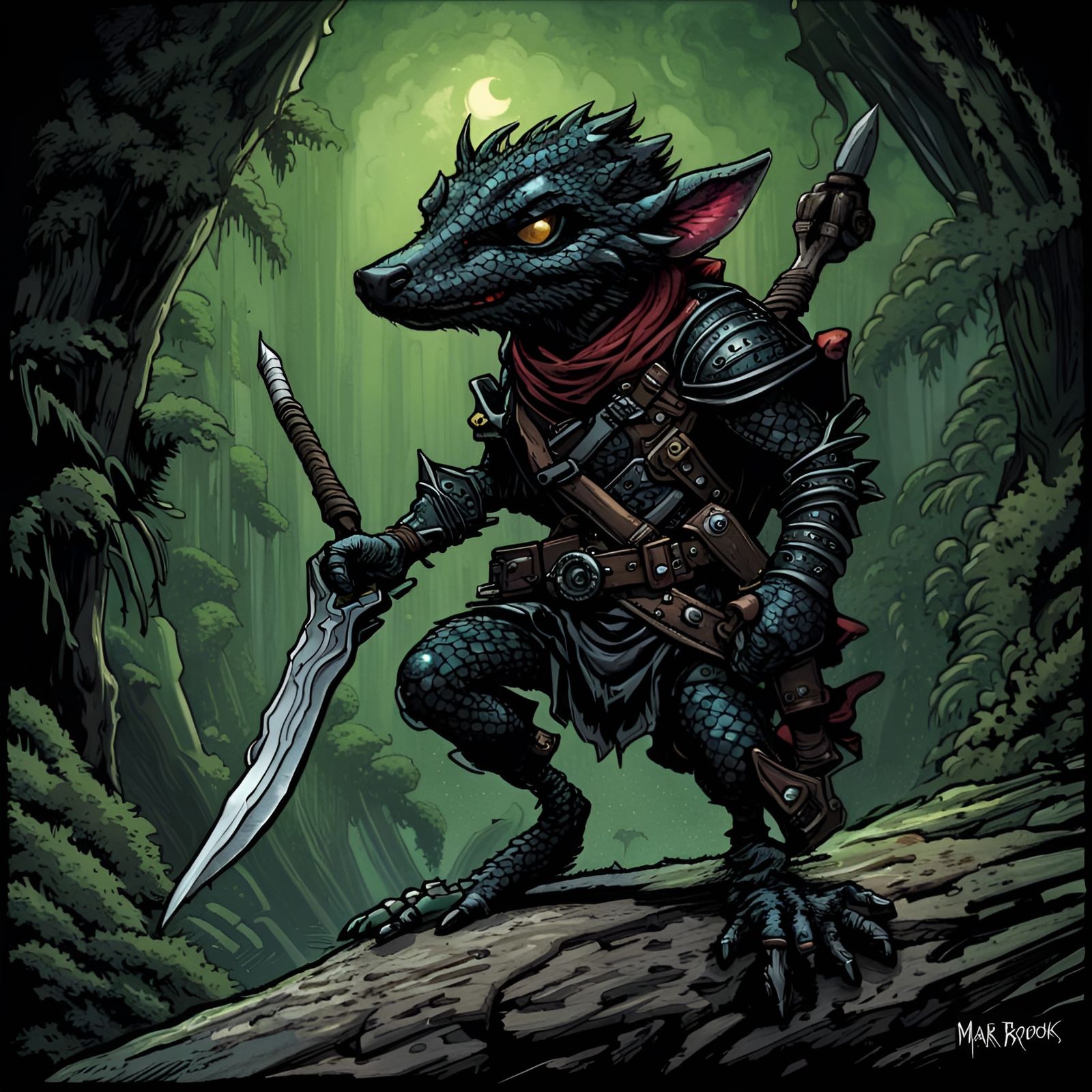 Black Scaled Kobold Rogue Comic Book Art