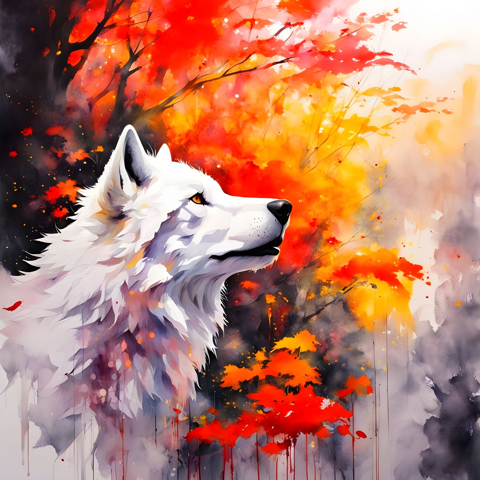 Surreal Autumn Forest in Vibrant Mixed Media Style