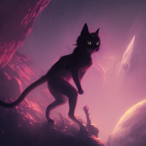 Witch and Cat in Space Fantasy Art