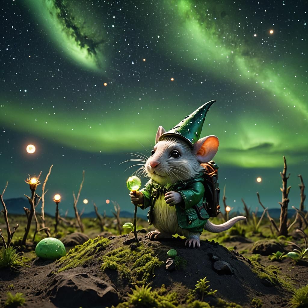 Gnome Mouse on the Moon: Macro Photograph