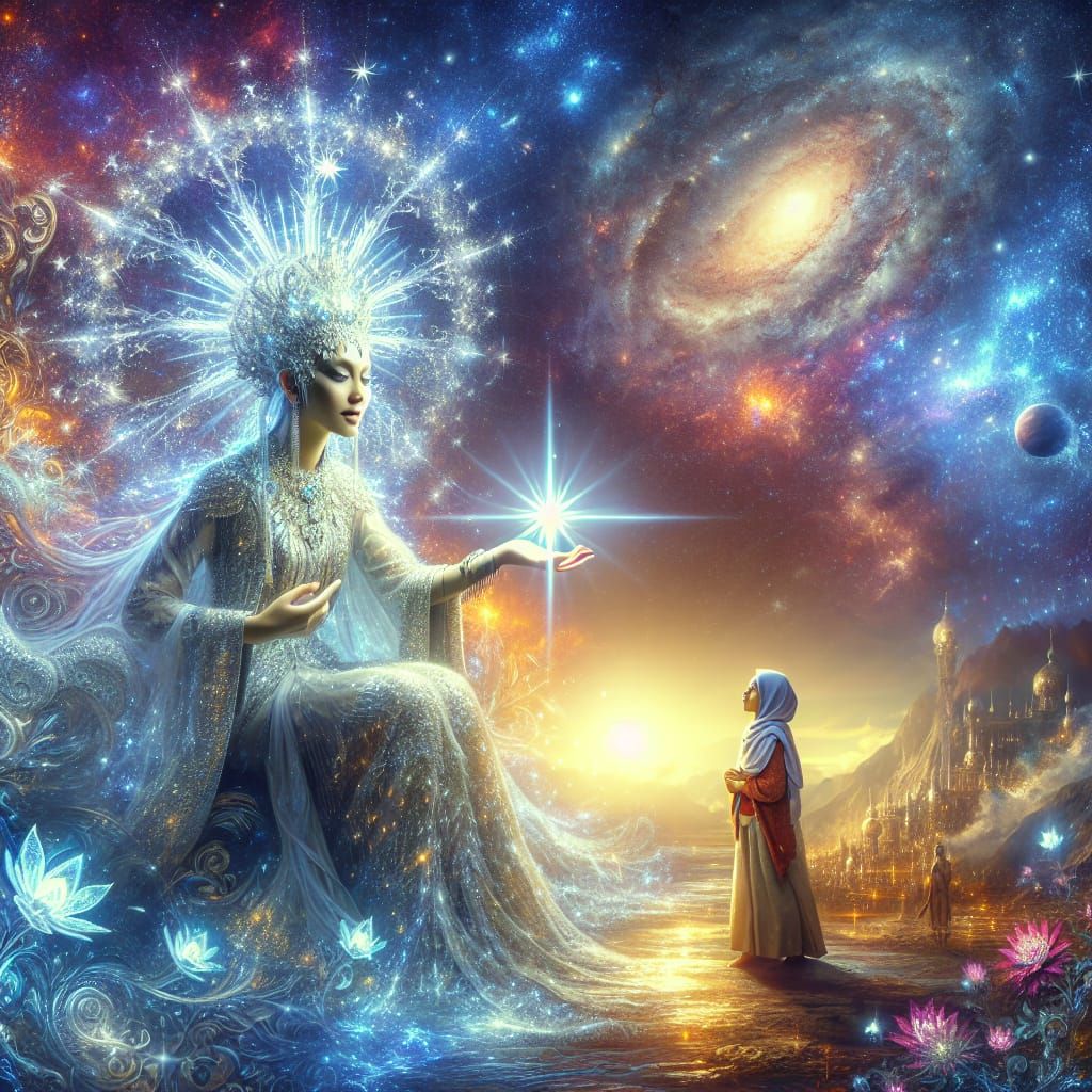 Ethereal Middle Eastern Woman Under Luminous Full Moon