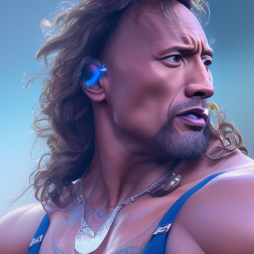 Dwayne Johnson Portrait in Dress, Hyperrealistic Art