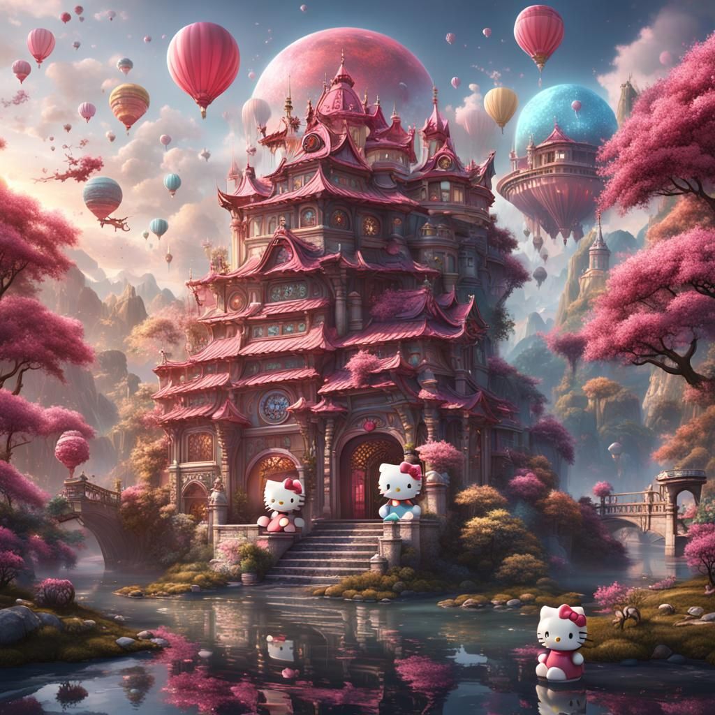 Detailed Matte Painting of Hello Kitty in 8k