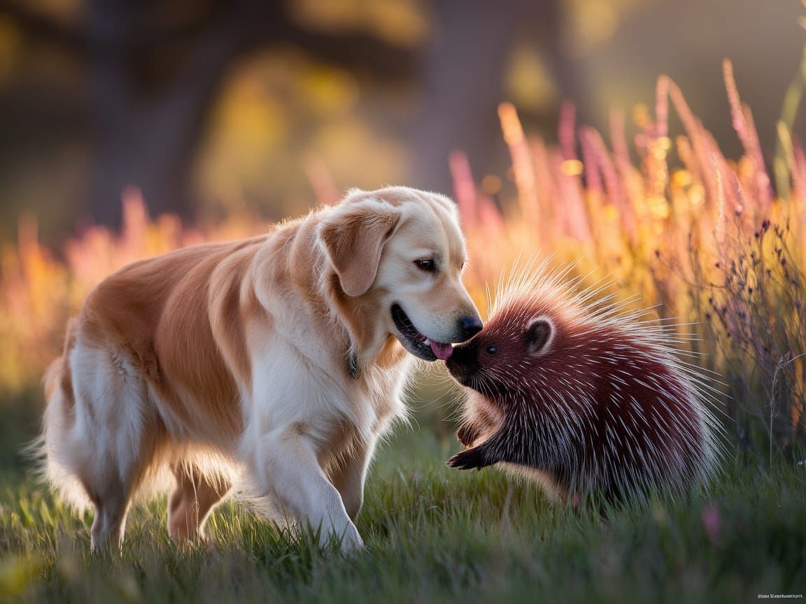 Golden Retriever and Porcupine Meadow Friendship