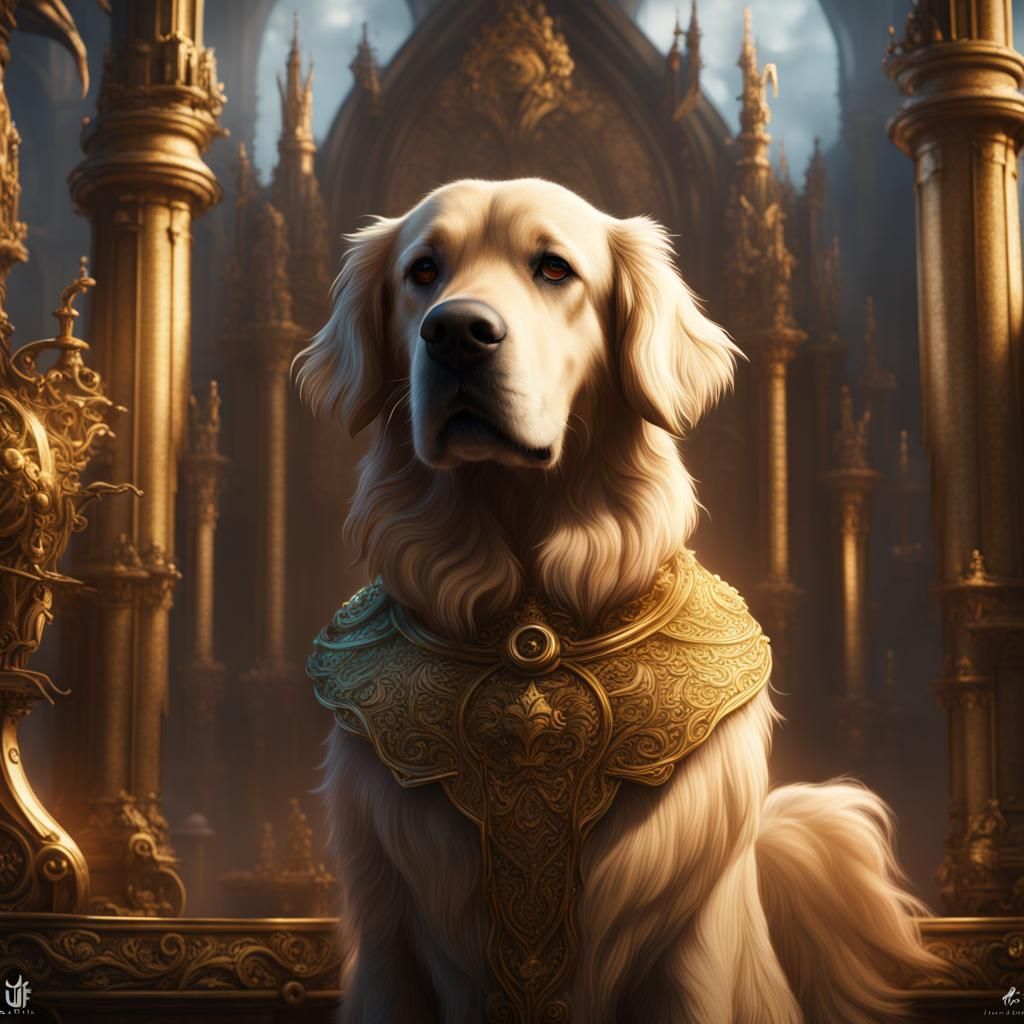 Golden Retriever Saint: Detailed Fantasy Art