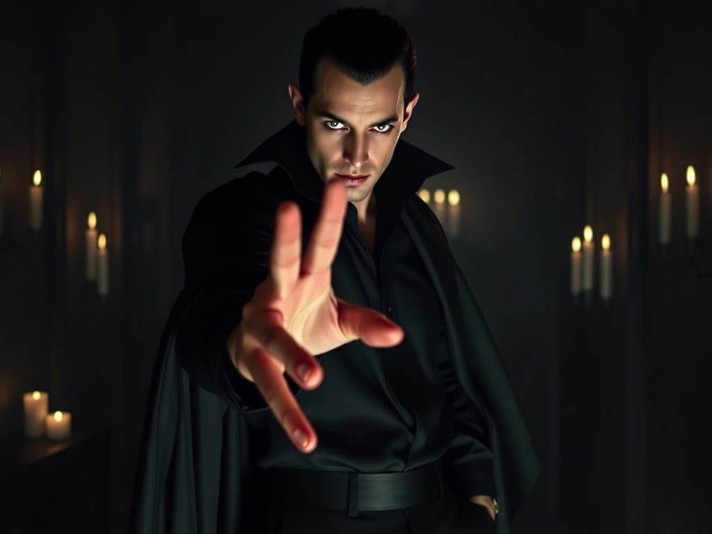 Hypnotic Vampire Beckons in Dark Fantasy Style