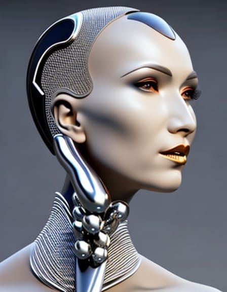 Porcelain Cyborg Portrait in Cyberpunk Style