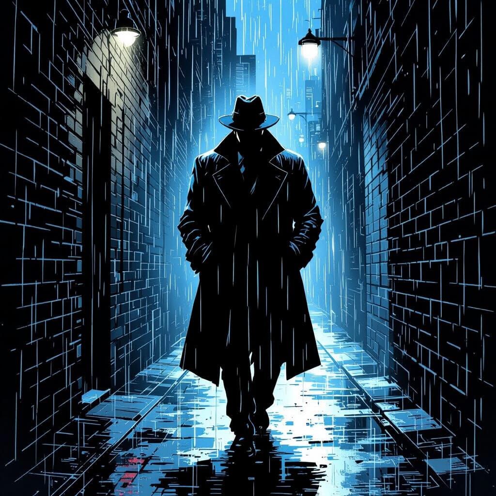 Black Detective in Gritty Comic Noir Style