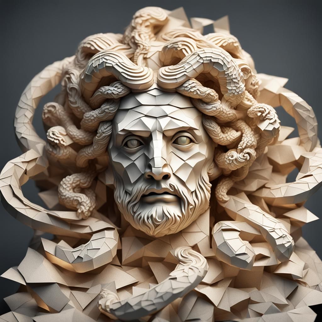 Ginger Medusa Statue in Origami Style