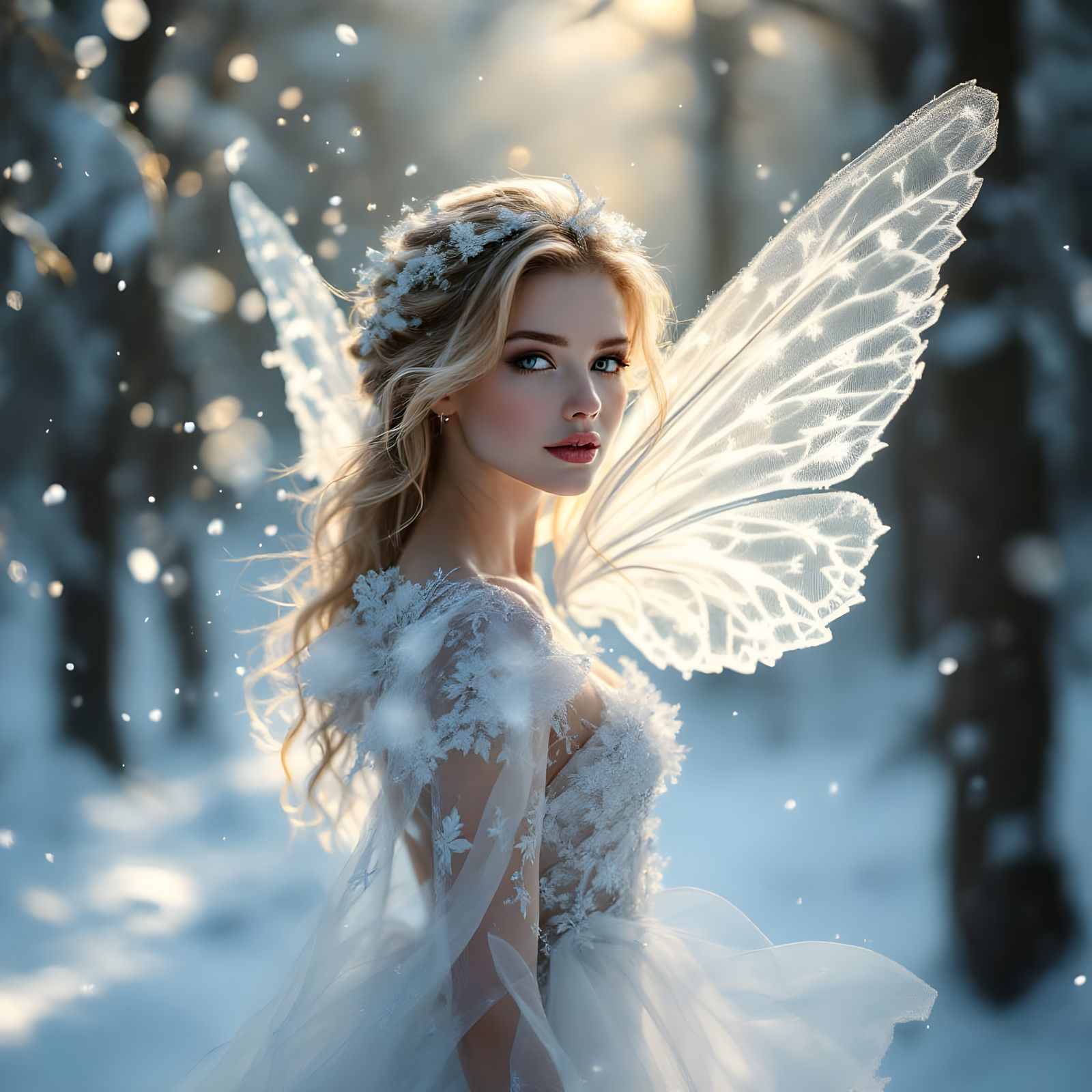 Winter Fairy with Delicate Wings in Soft Focus