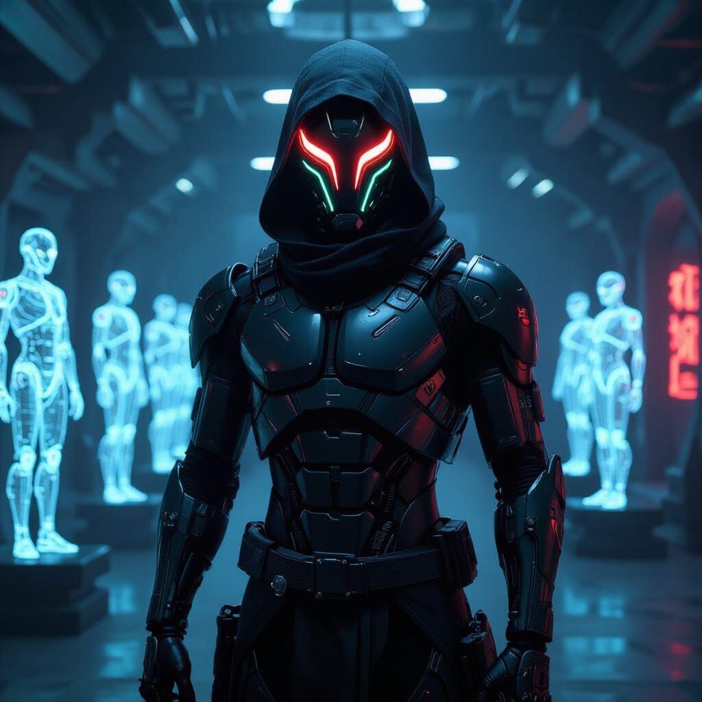 Cyborg Ninja in Underground Dojo: Cyberpunk Art