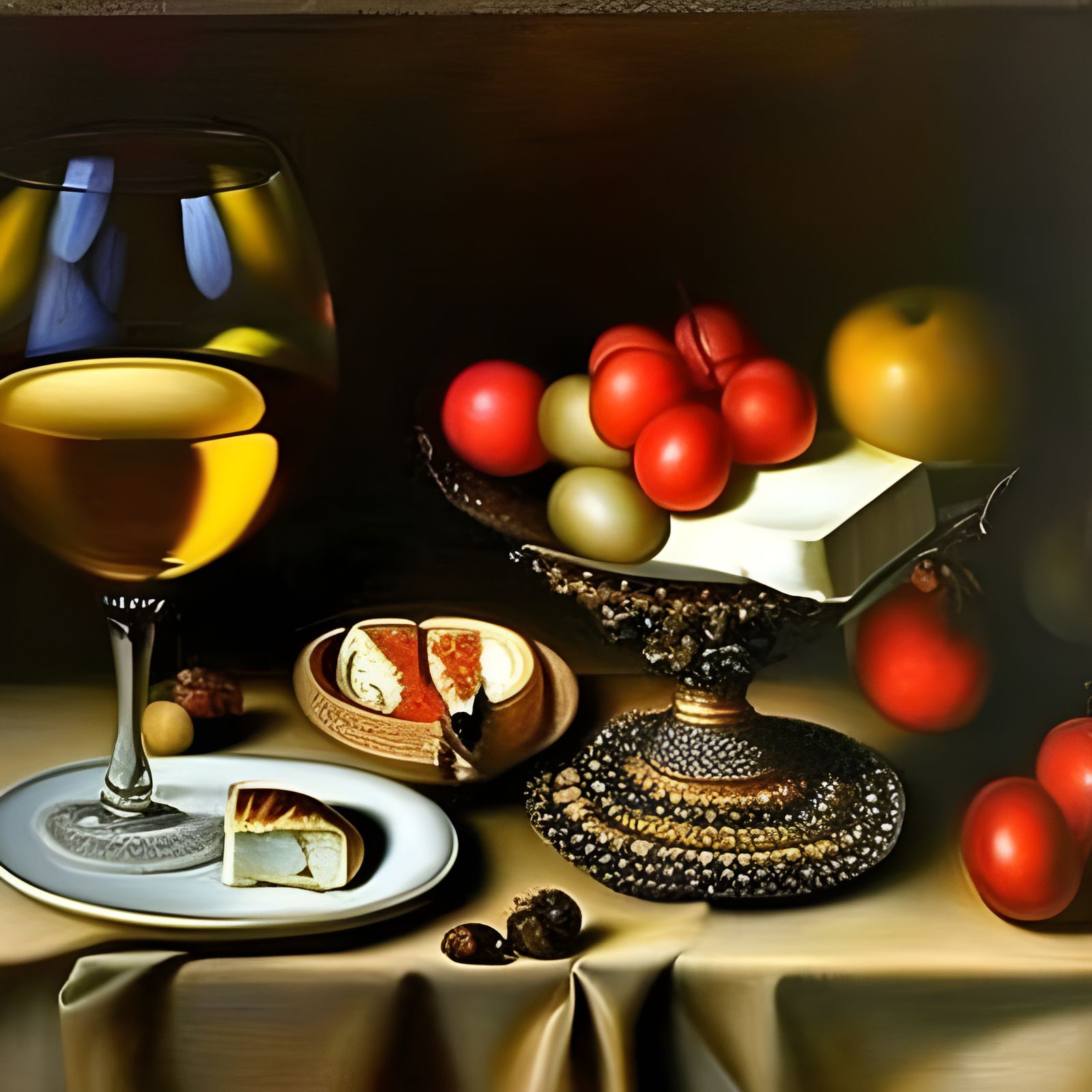 Baroque Still Life with Wine and Fruit