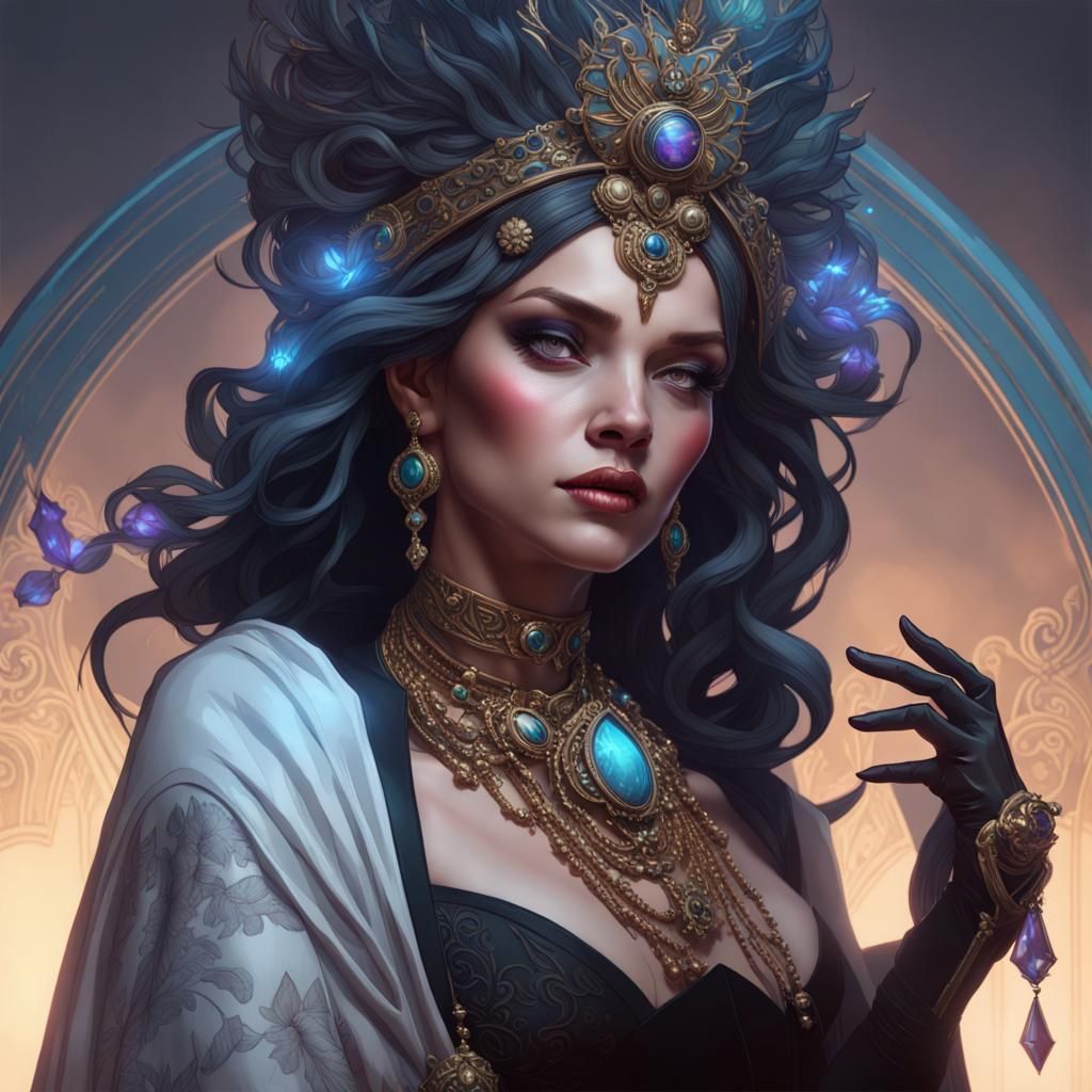 Evil Empress Portrait with Ornate Headdress, Hyperdetailed A...