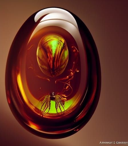 Alien Tick Encased in Amber: Hyperrealistic Close-Up