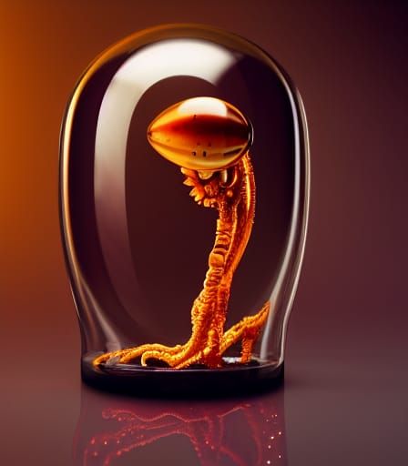 Alien Tick Encased in Amber: Hyperrealistic Close-Up