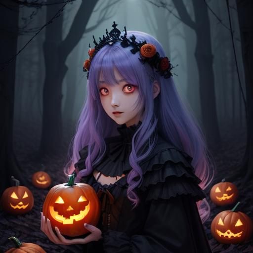 Halloween Anime Girl in Shonen Style with Eerie Glow